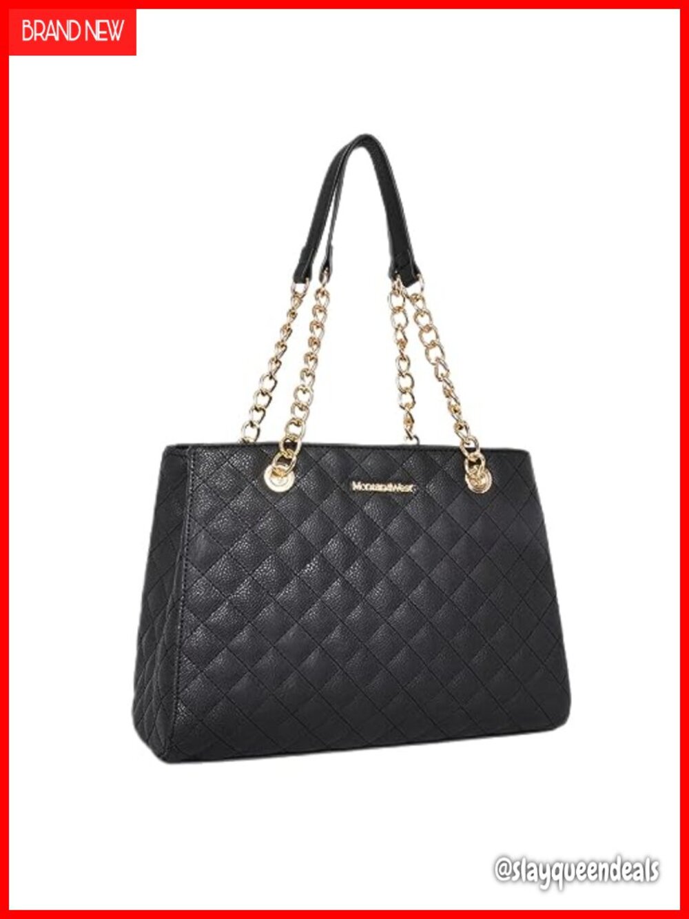 Quilted Faux Leather Tote Bag Women Gold Chain Shoulder Handbag